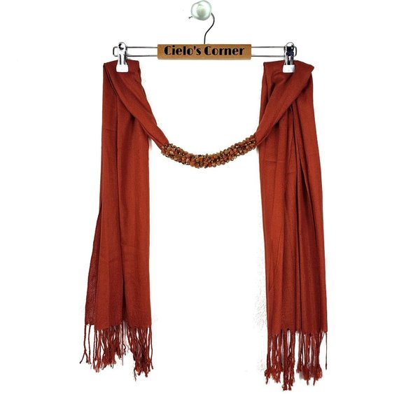 Pashmina Burnt Orange Stone Embellished Scarf
